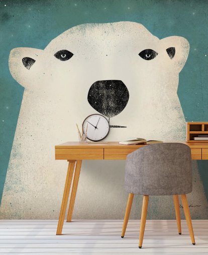 Mural de pared de dibujos animados de cara de oso polar gruñón Mural de pared de dibujos animados de cara de oso polar gruñón