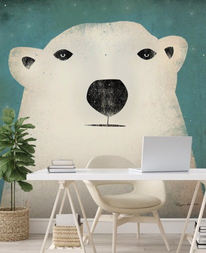 Grumpy Polar Bear Face Cartoon Wall Mural