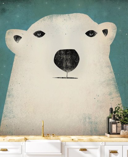 Grumpy Eisbär Gesicht Cartoon Wandgemälde