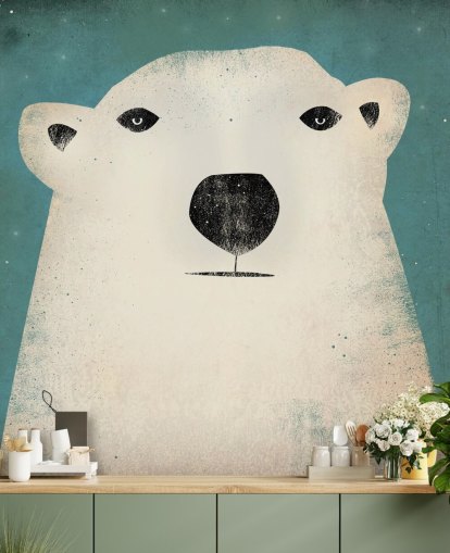 Grumpy Polar Bear Face Cartoon Wall Mural