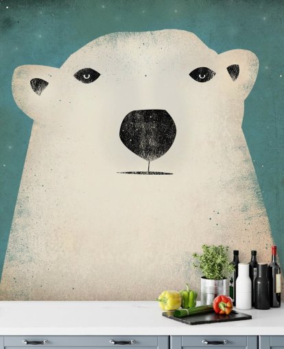 Mural de pared de dibujos animados de cara de oso polar gruñón