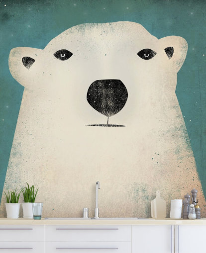 Grumpy Polar Bear Face Cartoon Wall Mural
