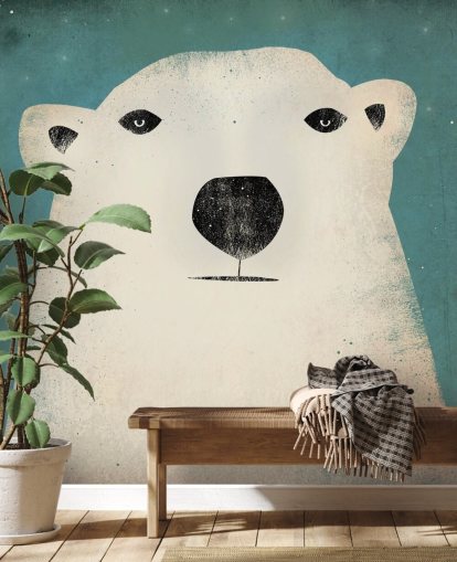 Mural de pared de dibujos animados de cara de oso polar gruñón