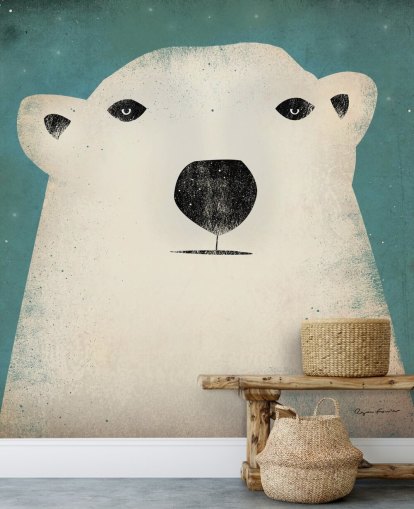 Mural de pared de dibujos animados de cara de oso polar gruñón Mural de pared de dibujos animados de cara de oso polar gruñón