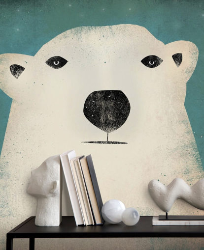 Grumpy Polar Bear Face Cartoon Wall Mural