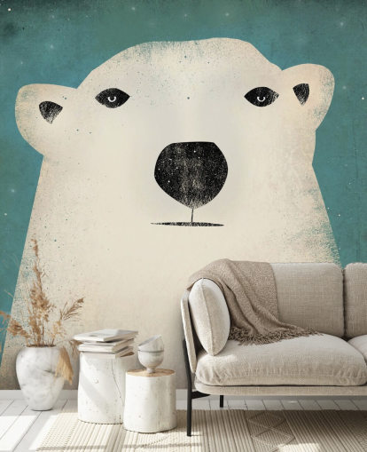 Mural de pared de dibujos animados de cara de oso polar gruñón