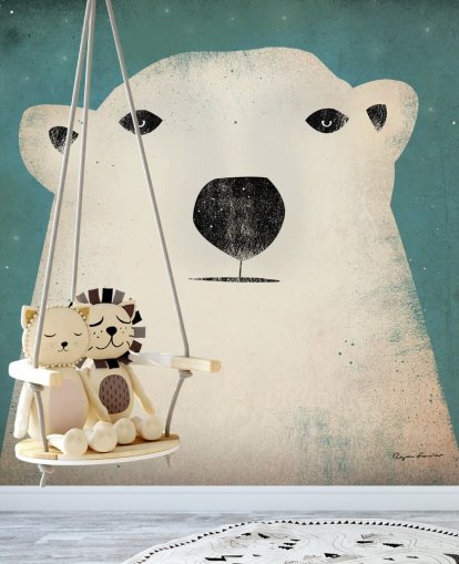 Mural de parede de desenho animado de cara de urso polar mal-humor