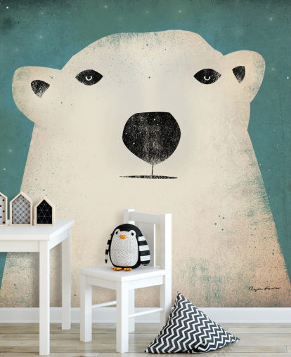 Grumpy Polar Bear Face Cartoon Wall Mural