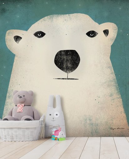 Grumpy Polar Bear Face Cartoon Wall Mural