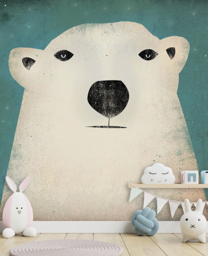 Mural de parede de desenho animado de cara de urso polar mal-humor