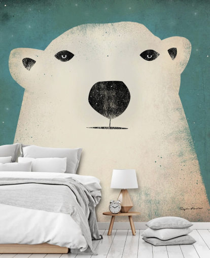 Grumpy Polar Bear Face Cartoon Wall Mural