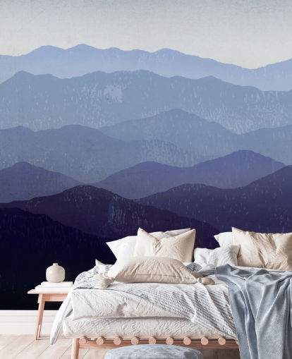 papel de parede de montanha azul e roxo