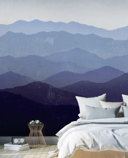 blauw en paars bergbehang