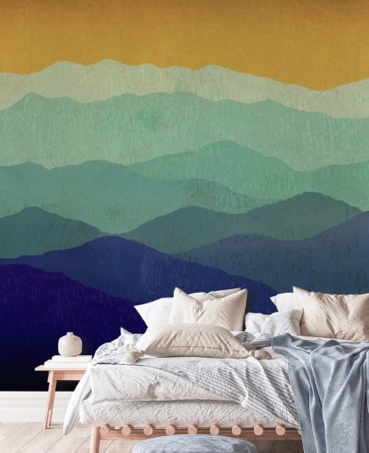 blue and mustard mountains wallpaper