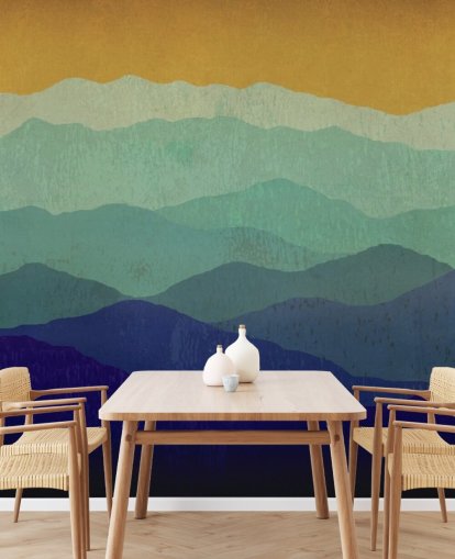 blue and mustard mountains wallpaper