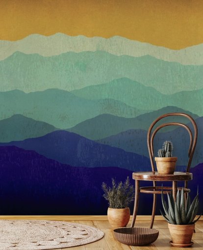 blue and mustard mountains wallpaper