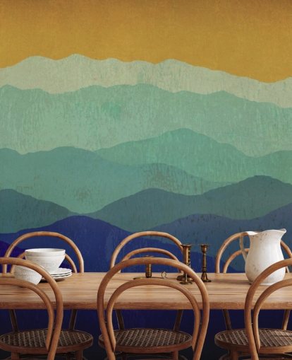 blue and mustard mountains wallpaper