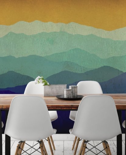 blue and mustard mountains wallpaper