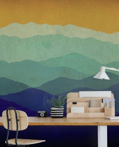 blue and mustard mountains wallpaper