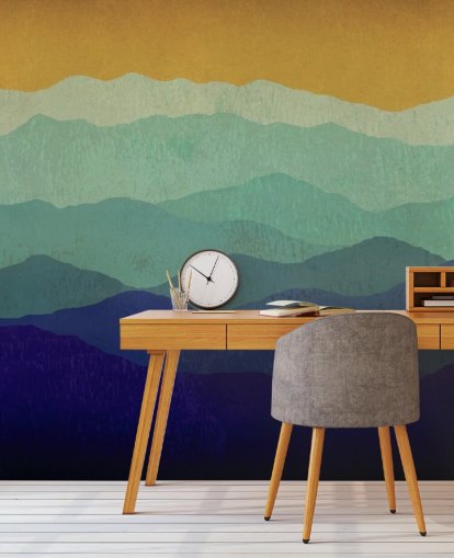 blue and mustard mountains wallpaper