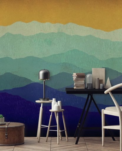 blue and mustard mountains wallpaper