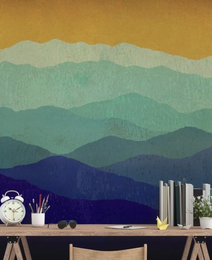 blue and mustard mountains wallpaper