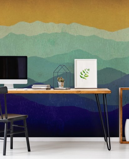 papel de parede montanhas azuis e mostarda