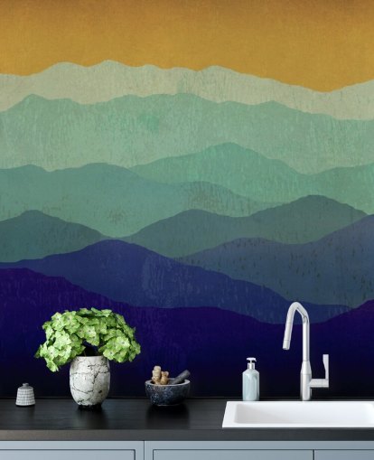 blue and mustard mountains wallpaper