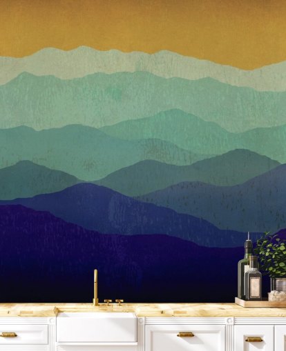 blue and mustard mountains wallpaper