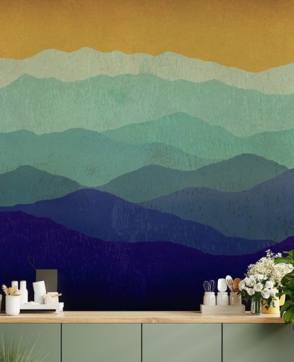 blue and mustard mountains wallpaper