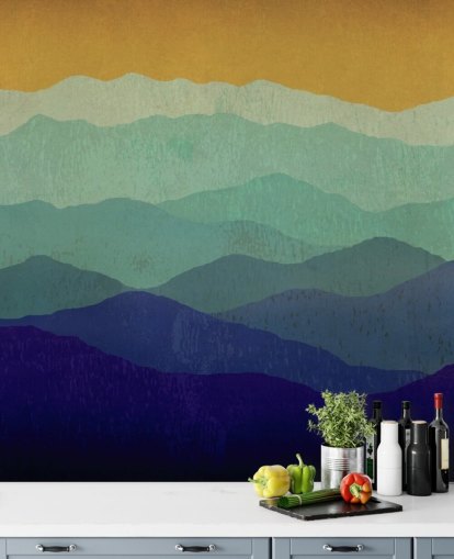 blue and mustard mountains wallpaper