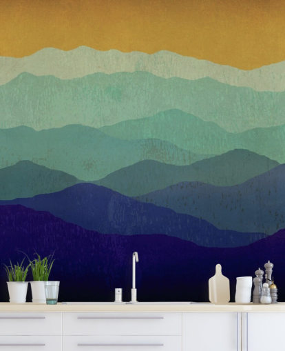 blue and mustard mountains wallpaper