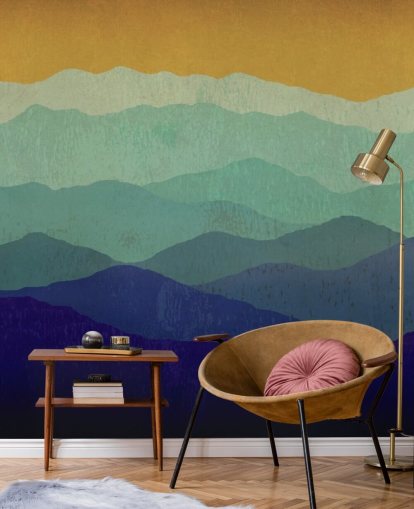 blue and mustard mountains wallpaper