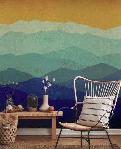 carta da parati montagne blu e senape