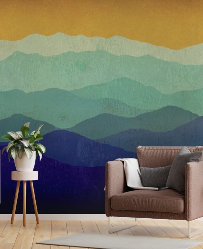 blue and mustard mountains wallpaper