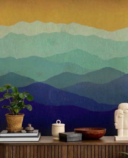 papel de parede montanhas azuis e mostarda