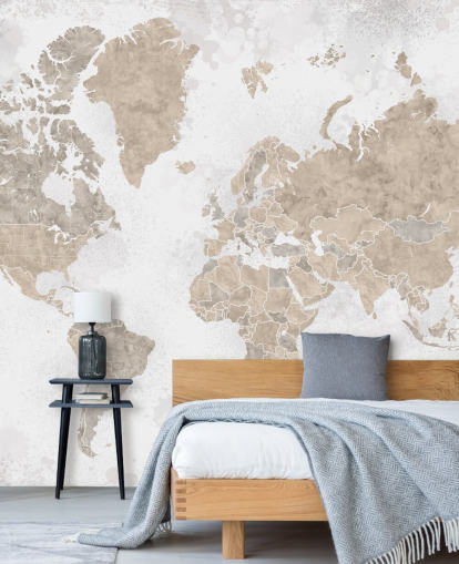 mural de mapa del mundo en colores neutros