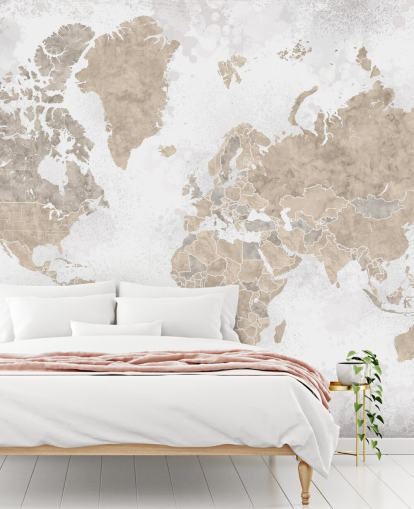 mural de mapa del mundo en colores neutros