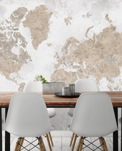 mural de mapa del mundo en colores neutros