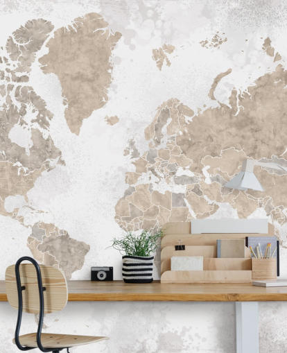 Weltkarten-Wandbild in neutralen Farben