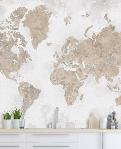 mural de mapa del mundo en colores neutros