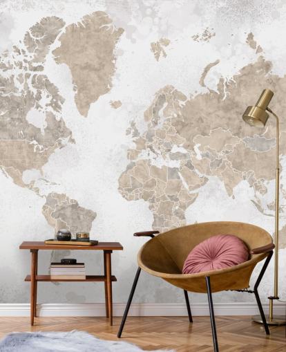 verdenskort vægmaleri i neutrale farver verdenskort vægmaleri i neutrale farver