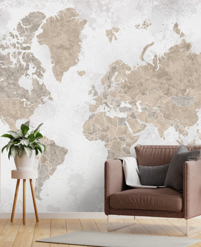 world map mural in neutral colours world map mural in neutral colours