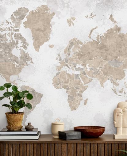 murale con mappa del mondo in colori neutri