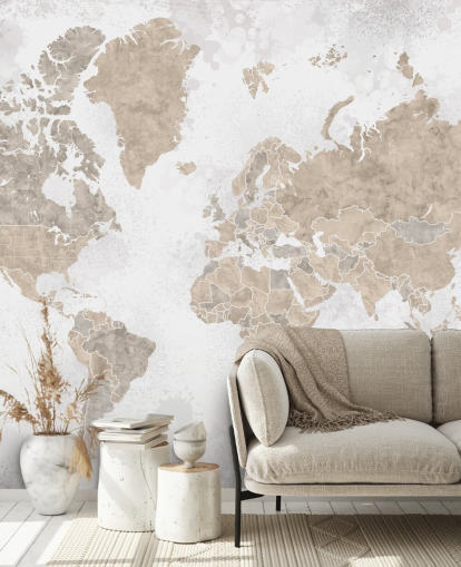 world map mural in neutral colours world map mural in neutral colours