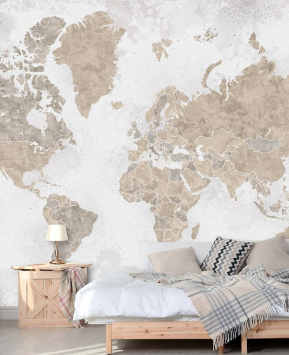 mural de mapa del mundo en colores neutros