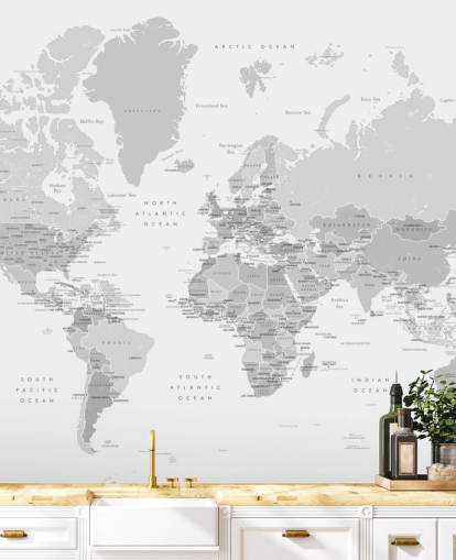 peinture murale de la carte du monde avec les capitales en gris peinture murale de la carte du monde avec les capitales en gris