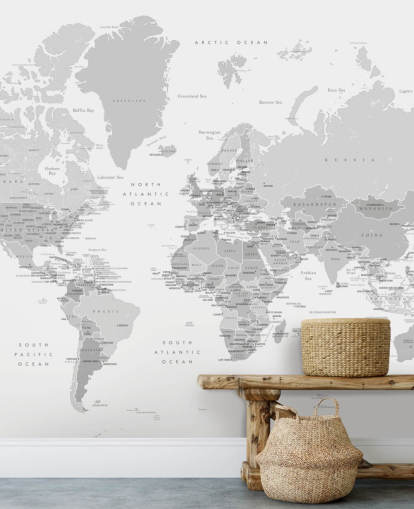 world map mural with capital cities in grey world map mural with capital cities in grey