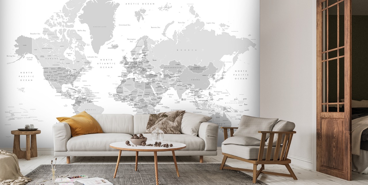 World Map Mural With Capital Cities In Grey | Wallsauce AU