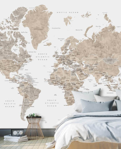 world map with capital cities in neutral colours